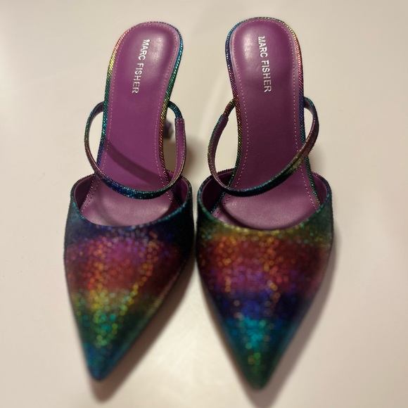 Marc Fisher Heeled Mules Sandals Pointed Toe Metallic Rainbow Colors 9.5M Hadais - Picture 5 of 7